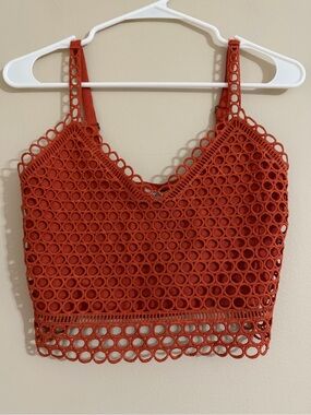Willow + Root Circle Crochet Crop Tank Top - Rust Orange
